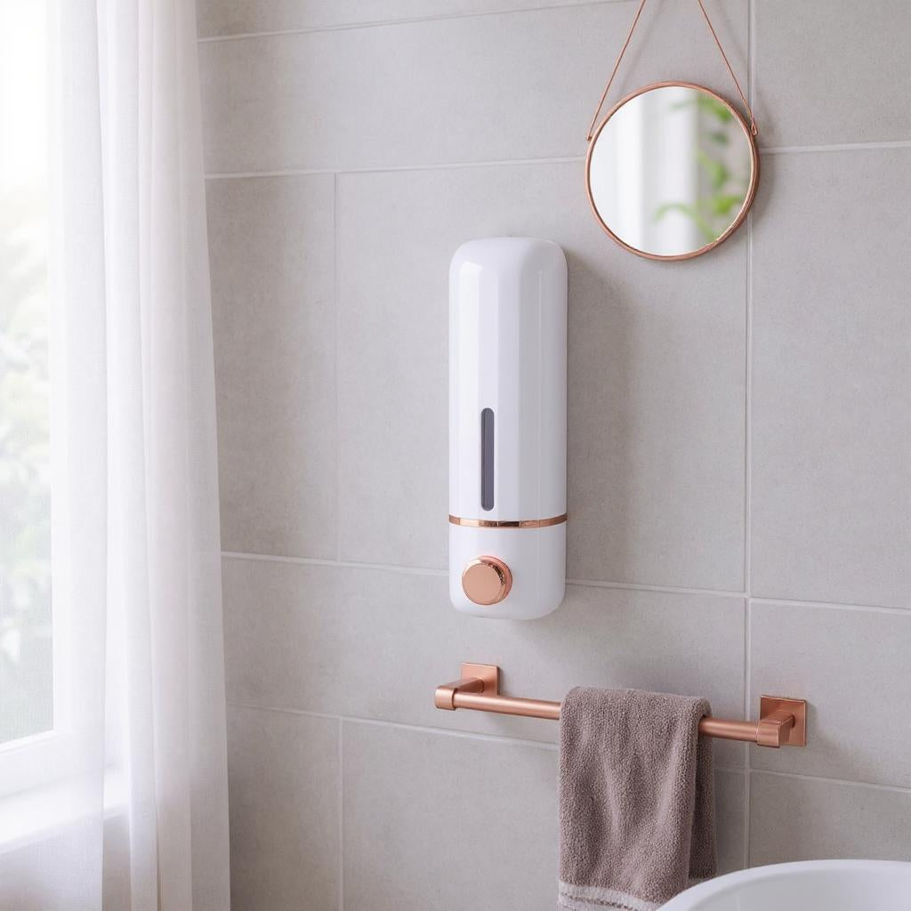 Qeyra Soap Dispenser Manual Liquid Pump Dispenser, Space Saving, Sturdy 420ml Wall Mount Shampoo Dispenser for Washroom RV Kitchen