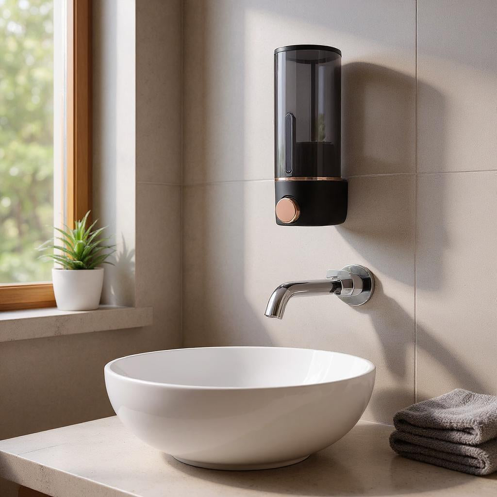 Qeyra Soap Dispenser Manual Liquid Pump Dispenser, Space Saving, Sturdy 420ml Wall Mount Shampoo Dispenser for Washroom RV Kitchen