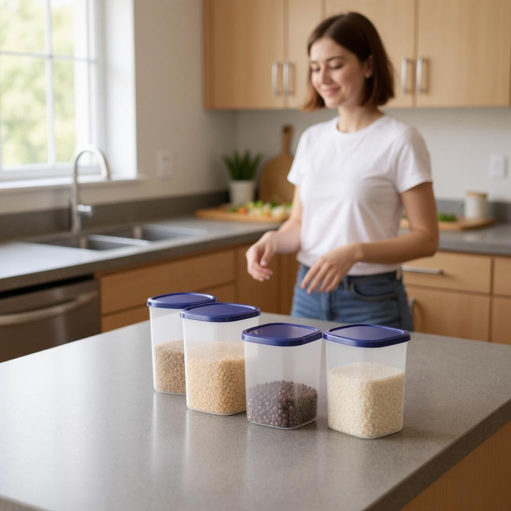 Qeyra Oval Airtight Container 2500ml For Grocery Storage, Snacks (Pack Of 6,blue)