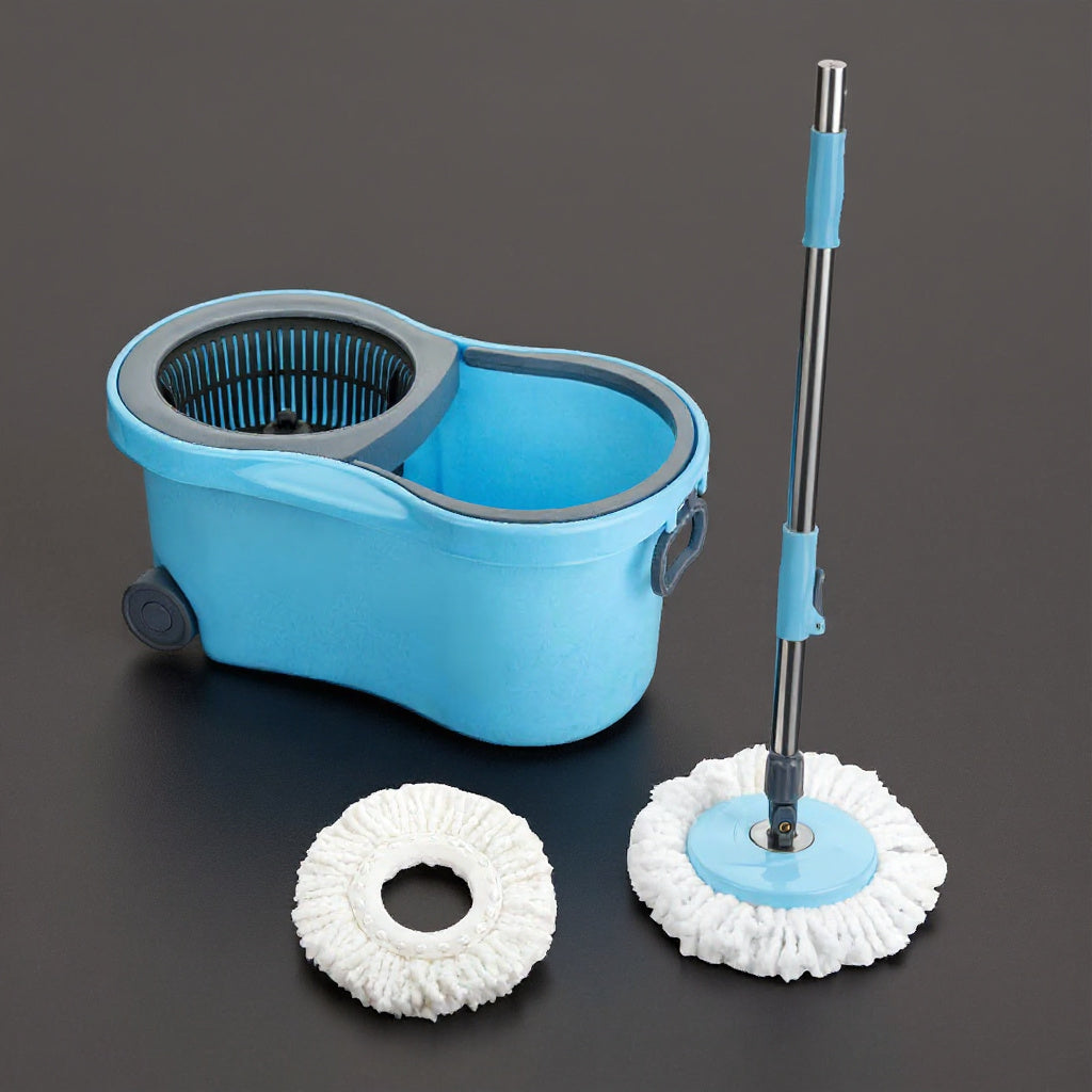 Qeyra 5-in-1 Spin and Flat Mop Set with Bucket – Dual-Action Microfiber Floor Mop Kit for Home, Kitchen, Bathroom & Multi-Surface Cleaning