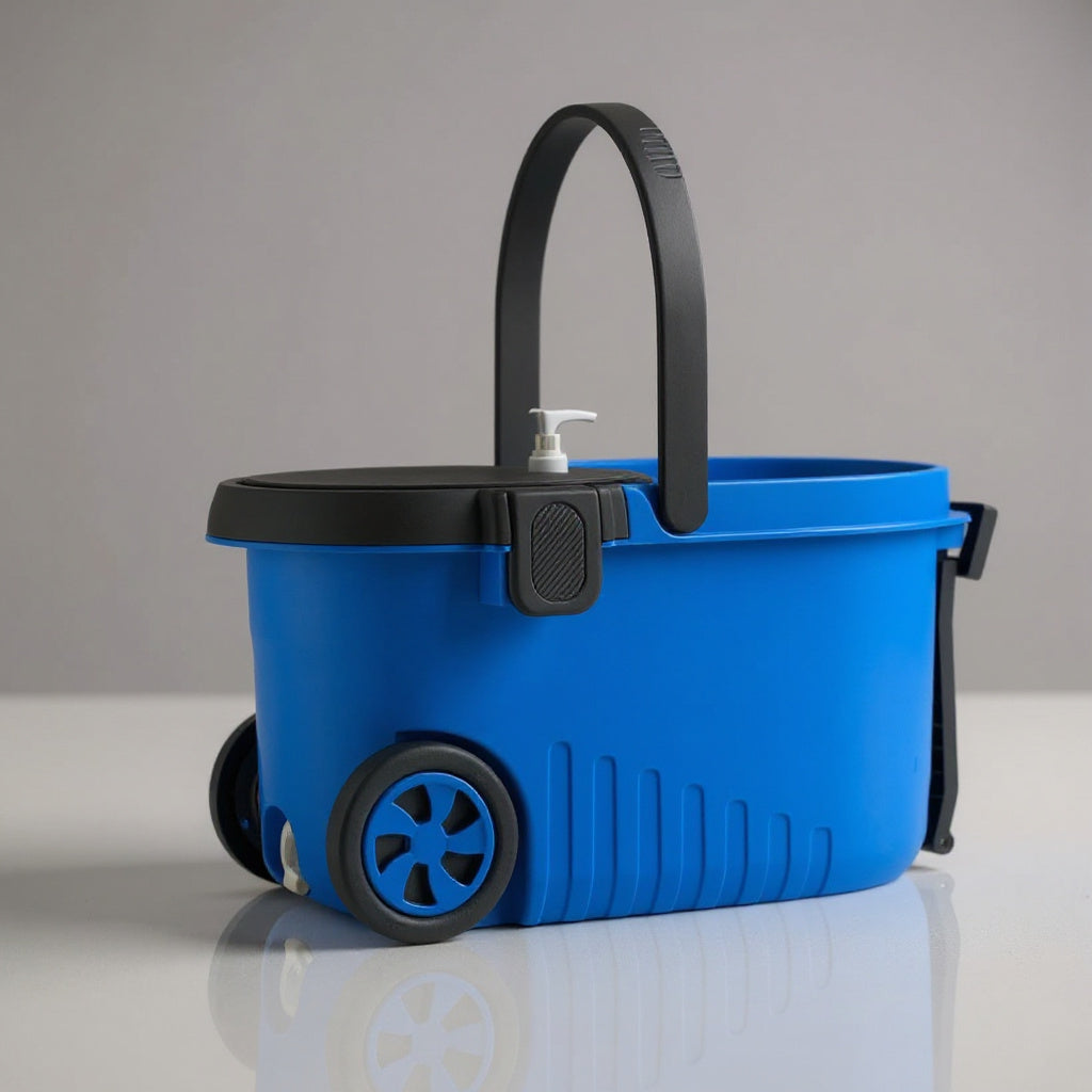 Qeyra Spin Mop Prime with Big Wheels and Stainless Steel Wringer, Bucket Floor Cleaning and Mopping System,2 Microfiber Refills,Multi Color (Sky Blue Mop Colour))