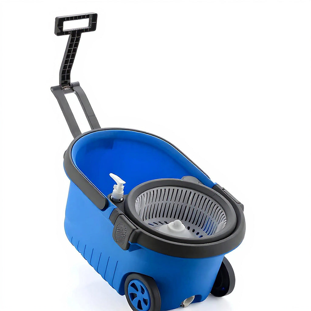 Qeyra Spin Mop Prime with Big Wheels and Stainless Steel Wringer, Bucket Floor Cleaning and Mopping System,2 Microfiber Refills,Multi Color (Sky Blue Mop Colour))
