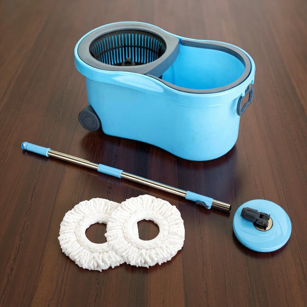 Qeyra 5-in-1 Spin and Flat Mop Set with Bucket – Dual-Action Microfiber Floor Mop Kit for Home, Kitchen, Bathroom & Multi-Surface Cleaning