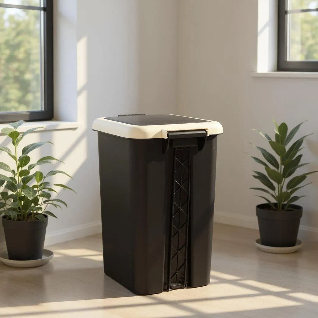 Qeyra Portable Plastic Push And Pedal Dustbin With Lid Garbage Bins for Home Office,Set of 1