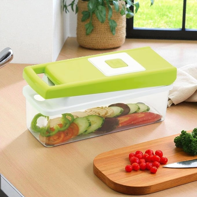 Qeyra 15 in 1 Multipurpose Chopper, Fruits & Vegetable Cutters, Grater Peeler Chipser, Unbreakable Food Grade Body, Easy Push to Clean Button Slicer Dicer, Chopper for Kitchen (Green, Plastic)