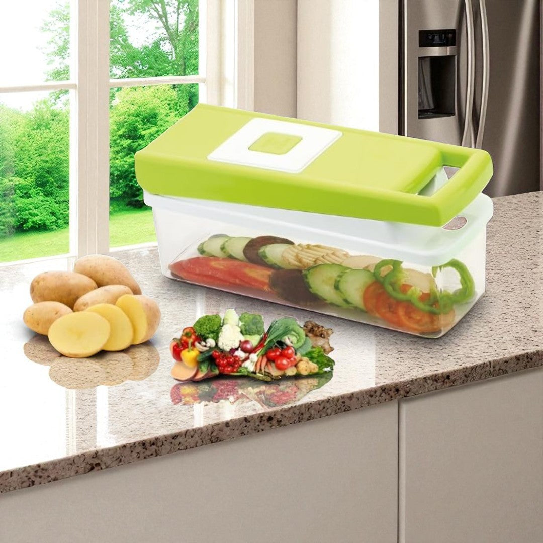 Qeyra 15 in 1 Multipurpose Chopper, Fruits & Vegetable Cutters, Grater Peeler Chipser, Unbreakable Food Grade Body, Easy Push to Clean Button Slicer Dicer, Chopper for Kitchen (Green, Plastic)