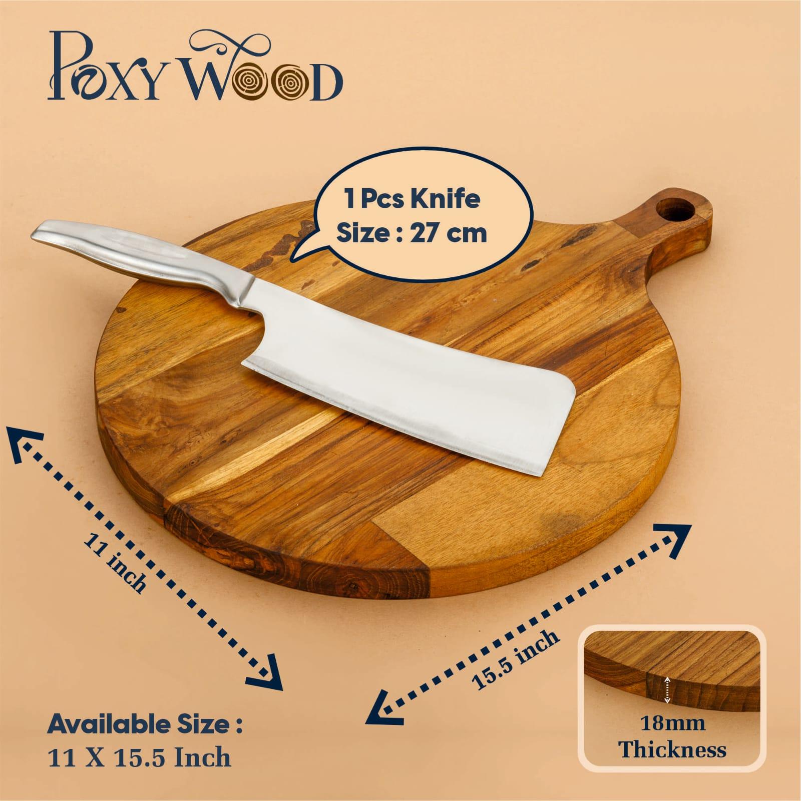 Poxywood Teak Wood Round Bat Chopping Board