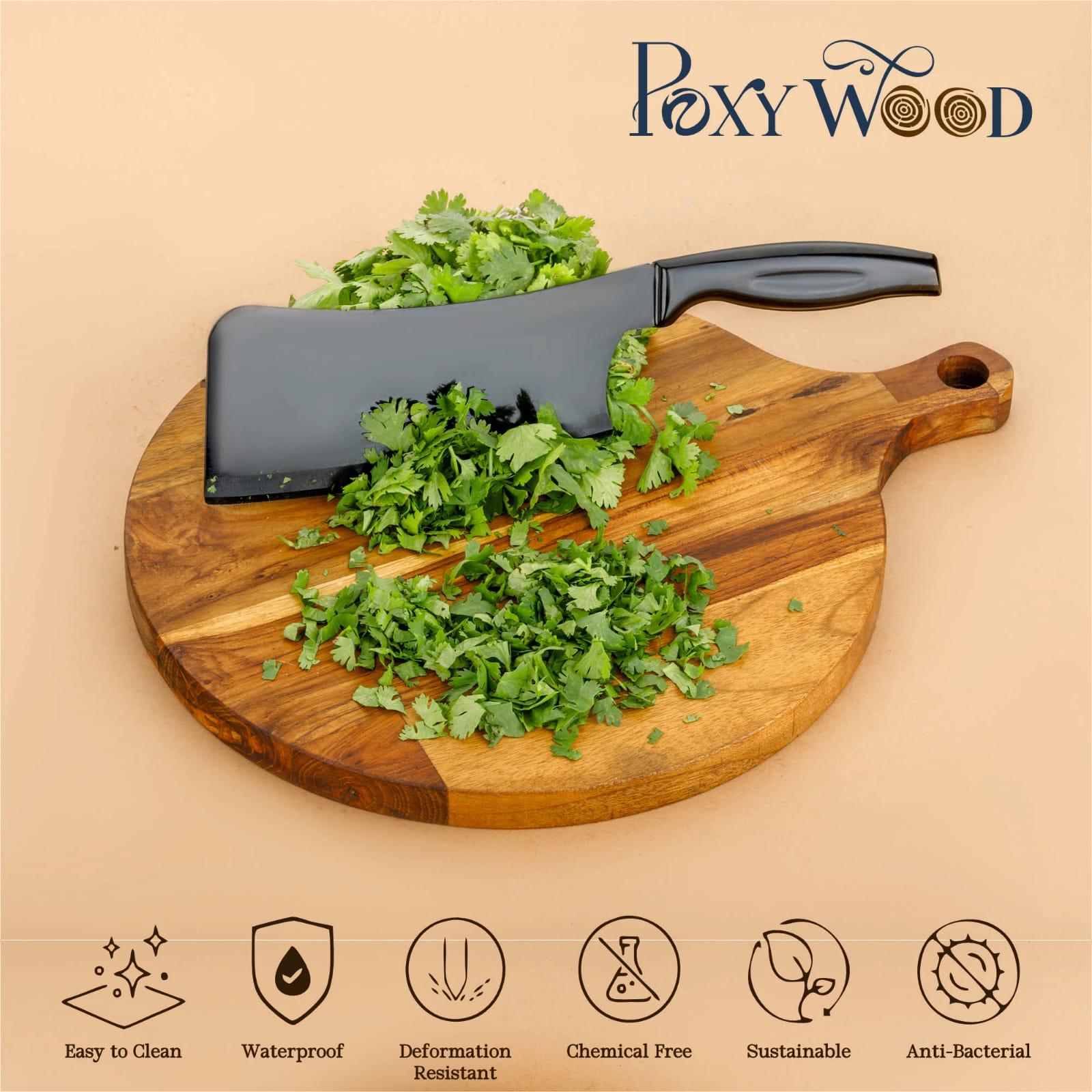 Poxywood Teak Wood Round Bat Chopping Board
