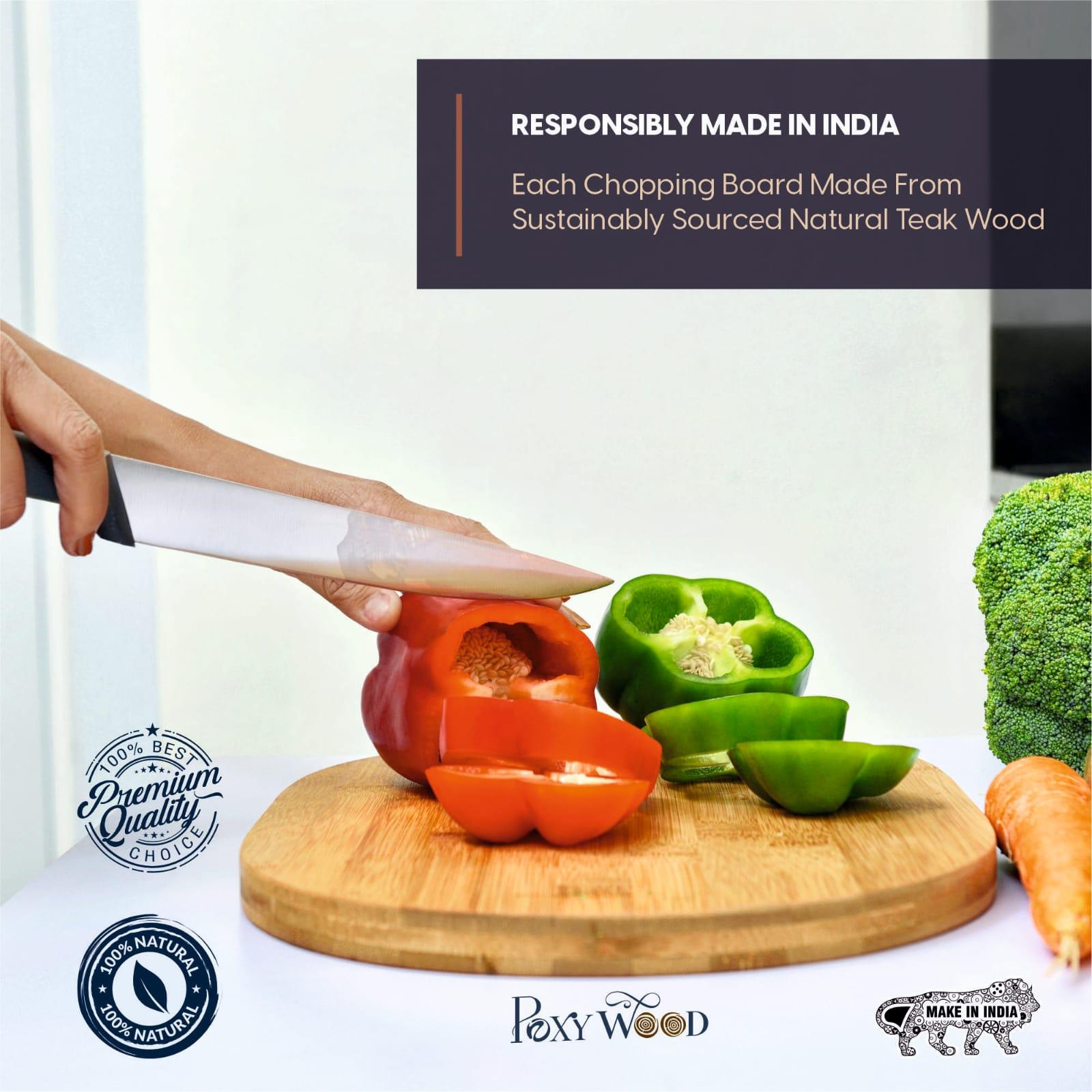 Poxywood Teak Wood Round Bat Chopping Board