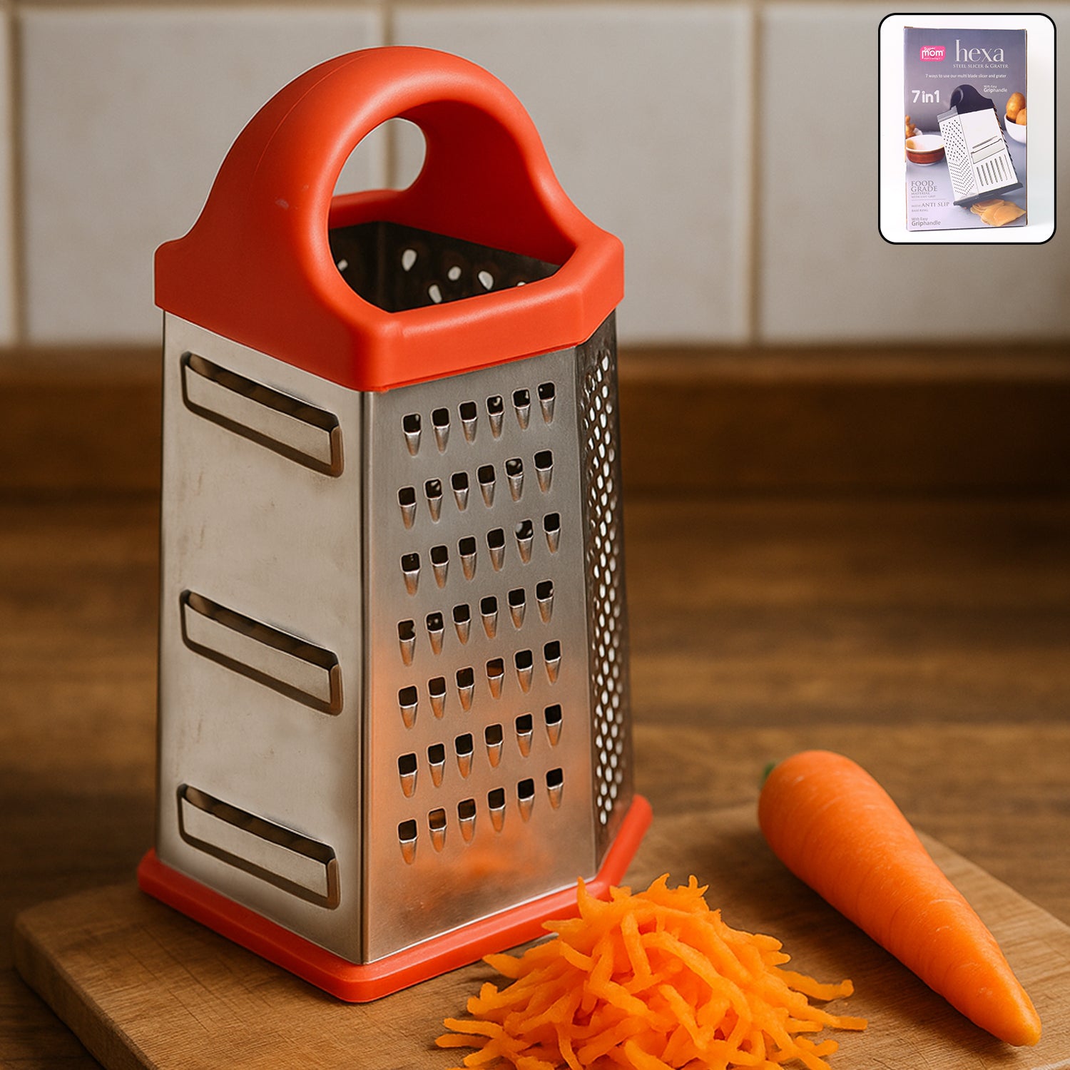 7-in-1 Heavy Duty Stainless Steel Box Grater With Ergonomic Handle (1 Pc)