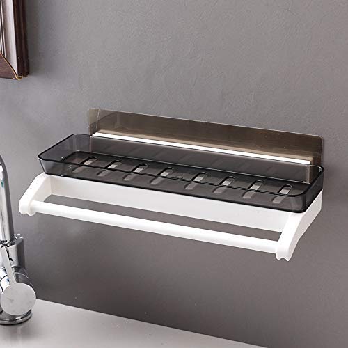 Self Adhesive Bathroom Shelf with Towel Bar – Wall Mounted Waterproof Plastic Shower Organizer Rack for Shampoo, Soap & Bathroom Accessories