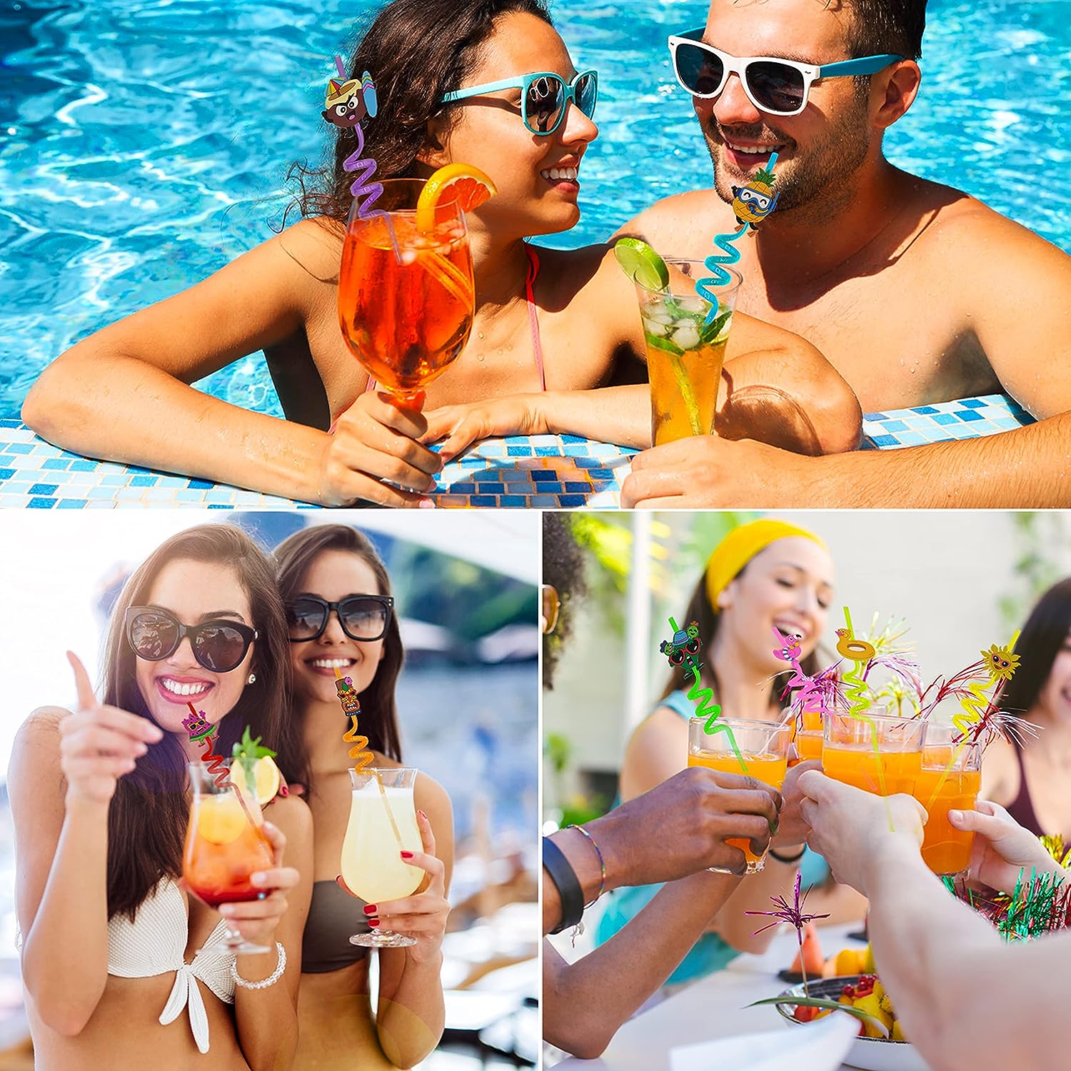 5925 Reusable Straws Are Perfect For Kids Summer Parties. Plastic Straws Reusable Drinking Straws With Cartoon Decoration For Kids Birthday Party Favorsnbspor Other Summer Celebration (4 Pc Set)