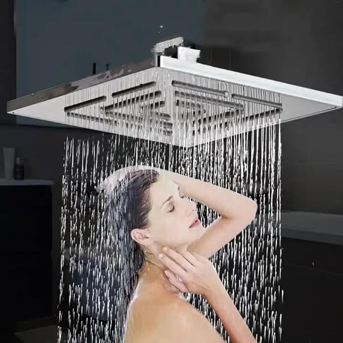 Qeyra Thik Maze Stainless Steel Glossy Finish High Pressure Rain Shower Head – Luxury Fixed Bathroom Fixture 6X6