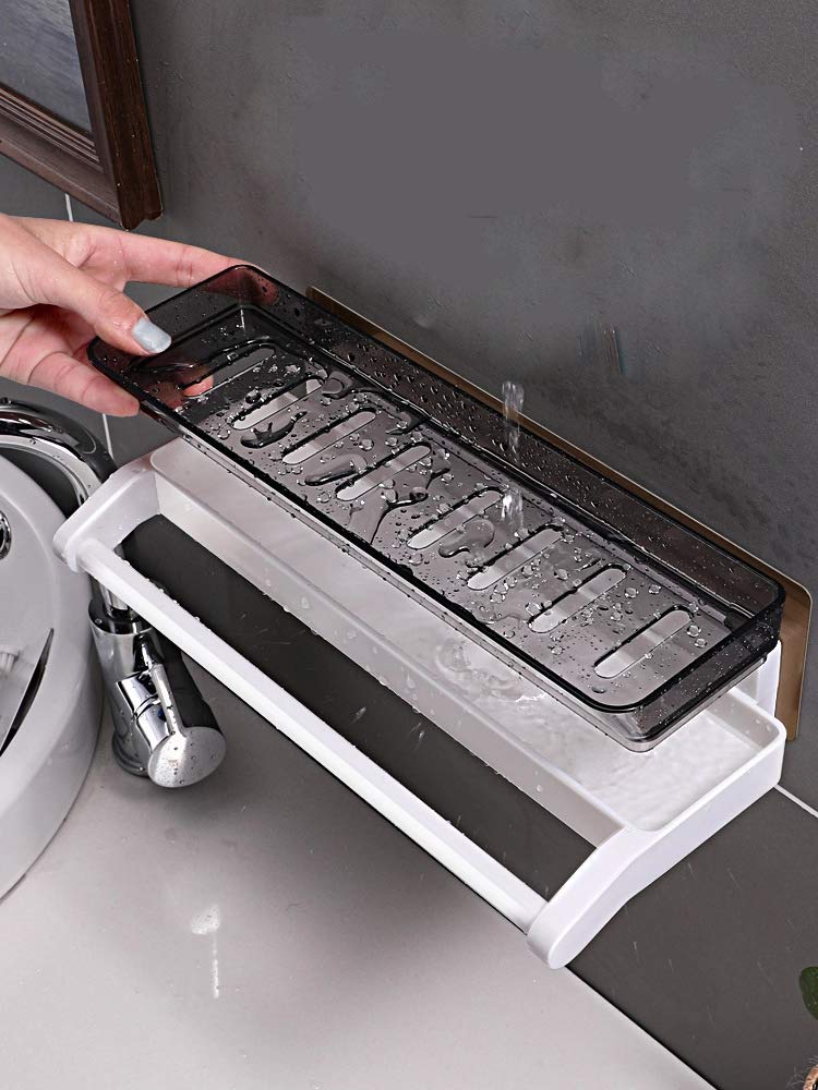 Self Adhesive Bathroom Shelf with Towel Bar – Wall Mounted Waterproof Plastic Shower Organizer Rack for Shampoo, Soap & Bathroom Accessories