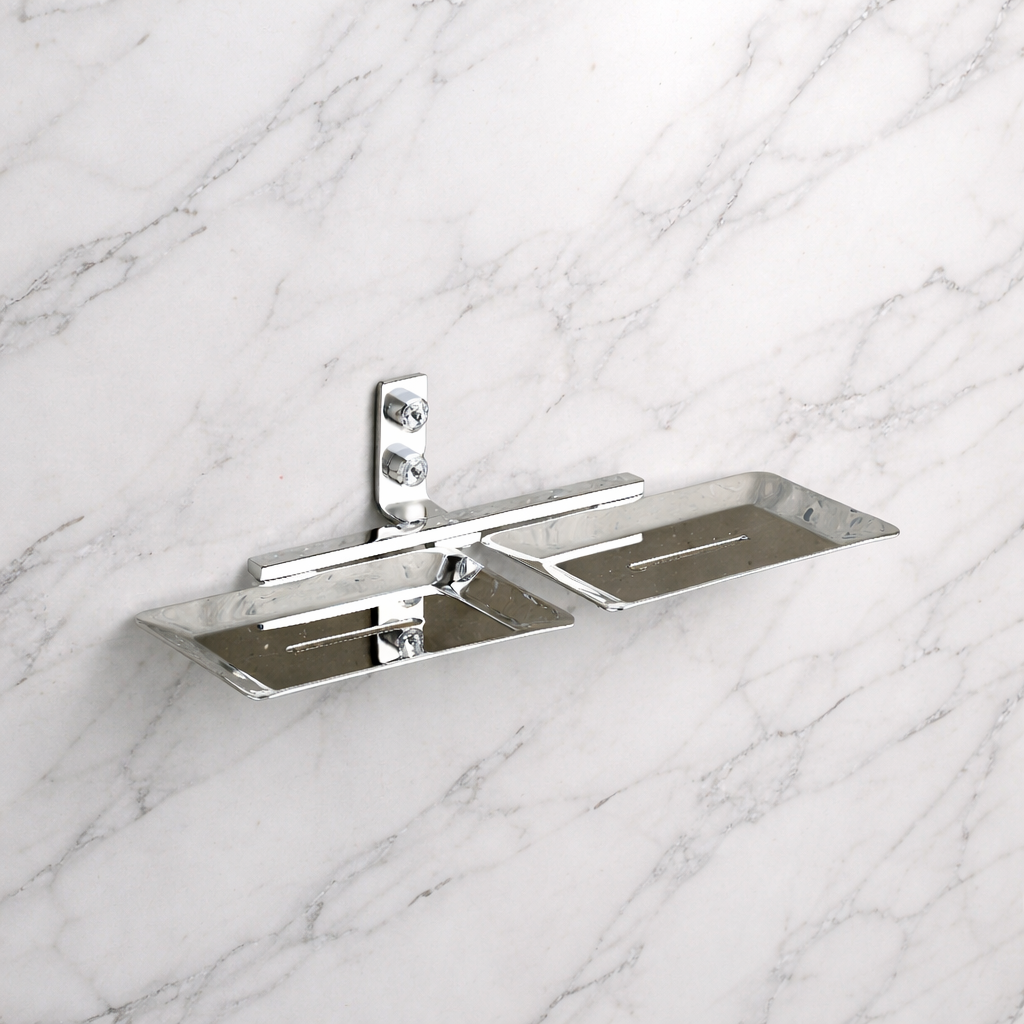 Qeyra Crystal 304 Grade Stainless Steel Double Soap Dish for Bathroom/Soap Holder/Soap Stand/Soap Case/Bathroom Accessories - Chrome Plating