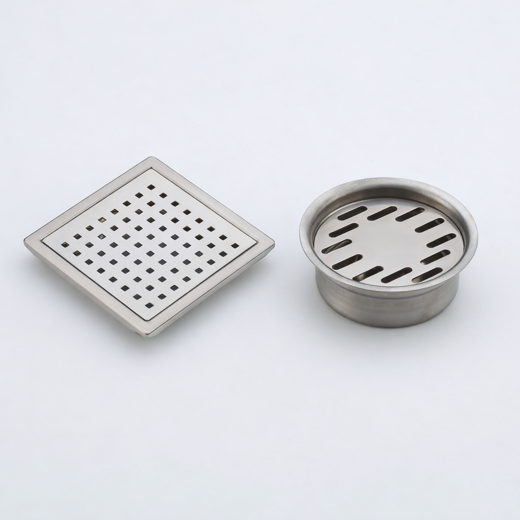 Qeyra Premium 304 Stainless Steel Floor Drain with Cockroach Trap Bowl | Square Drain Jali for Bathroom | Waste Water Floor Drainer | Square Drain Cover | Satin Finish | Pack of 1