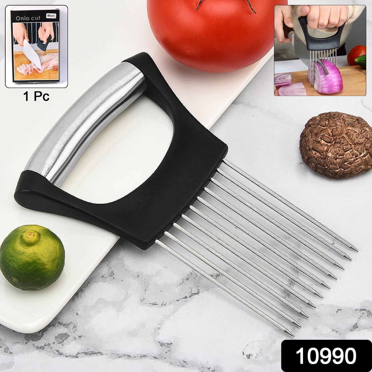 Stainless Steel Onion Cutter  Vegetable Slicer Holder Tool (1 Pc)