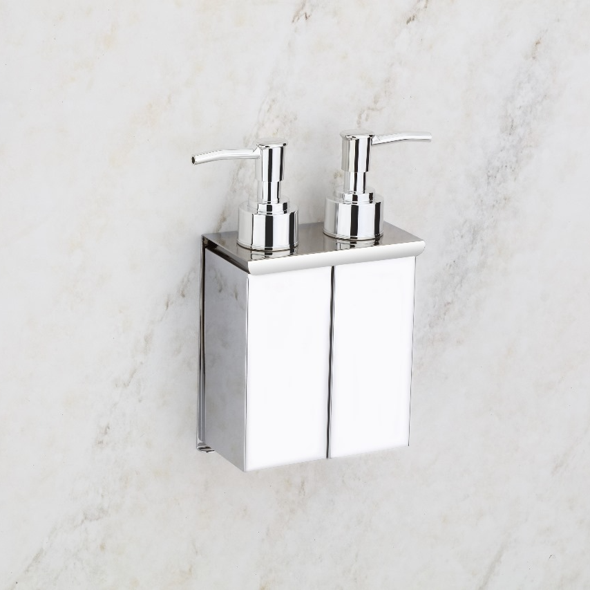 Qeyra 304 Stainless Steel Square Double Wall-Mounted Liquid Soap Dispenser | Hand Wash & Shampoo Holder for Kitchen & Bathroom