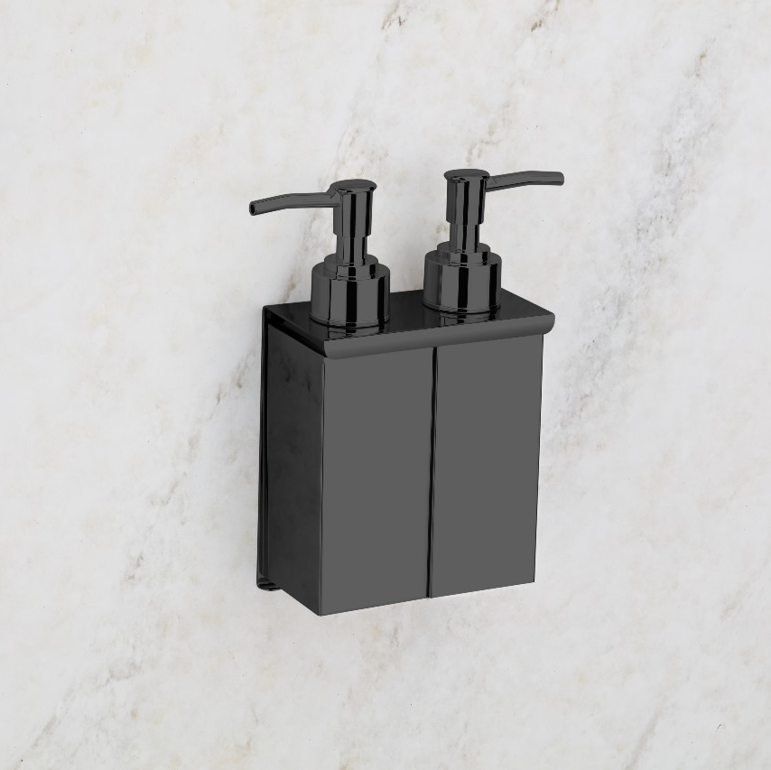 Qeyra 304 Stainless Steel Square Double Wall-Mounted Liquid Soap Dispenser | Hand Wash & Shampoo Holder for Kitchen & Bathroom