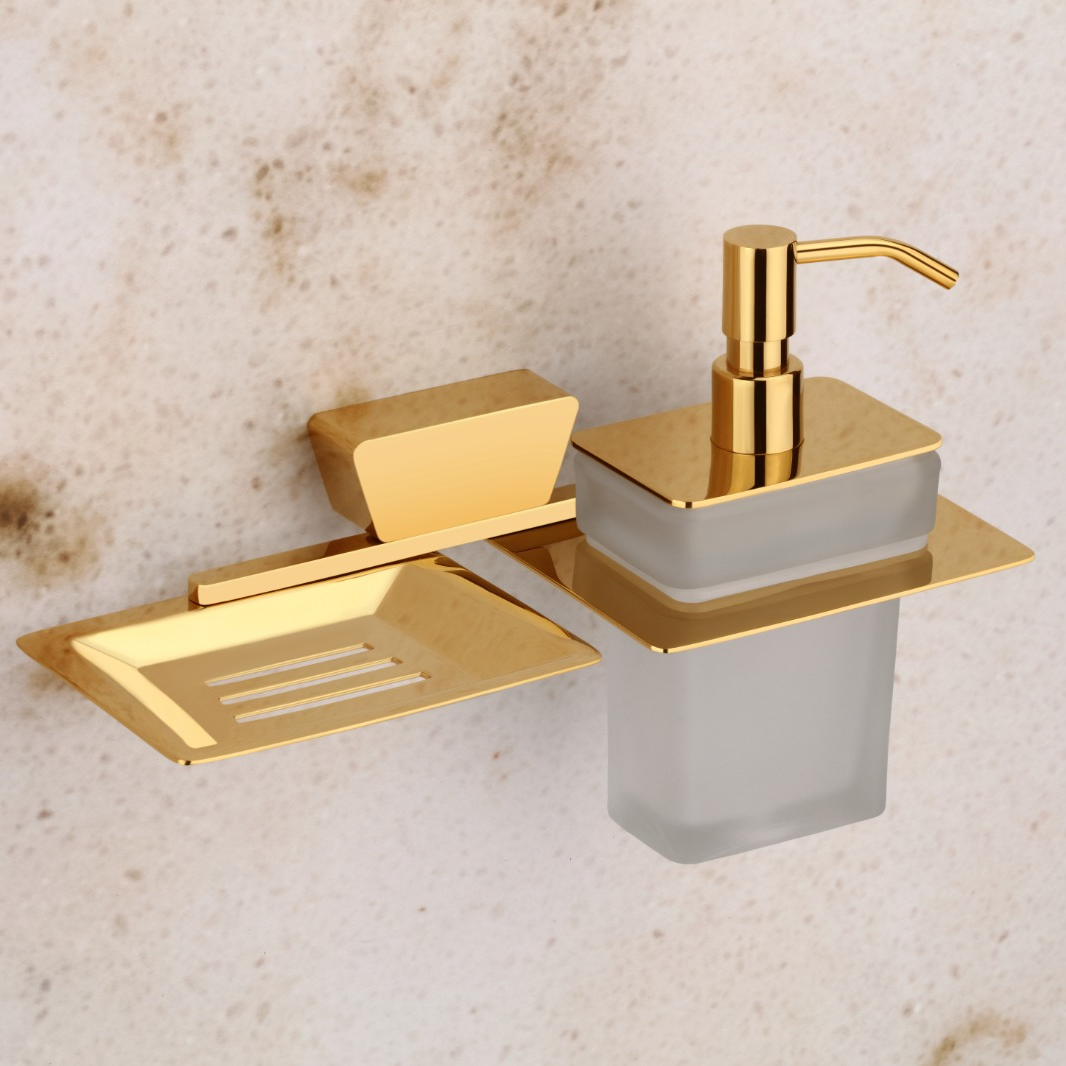 Qeyra Dazzle Full Brass 2in1 Soap Dish with Liquid soap Dispenser /Soap Stand//Bathroom Accessories