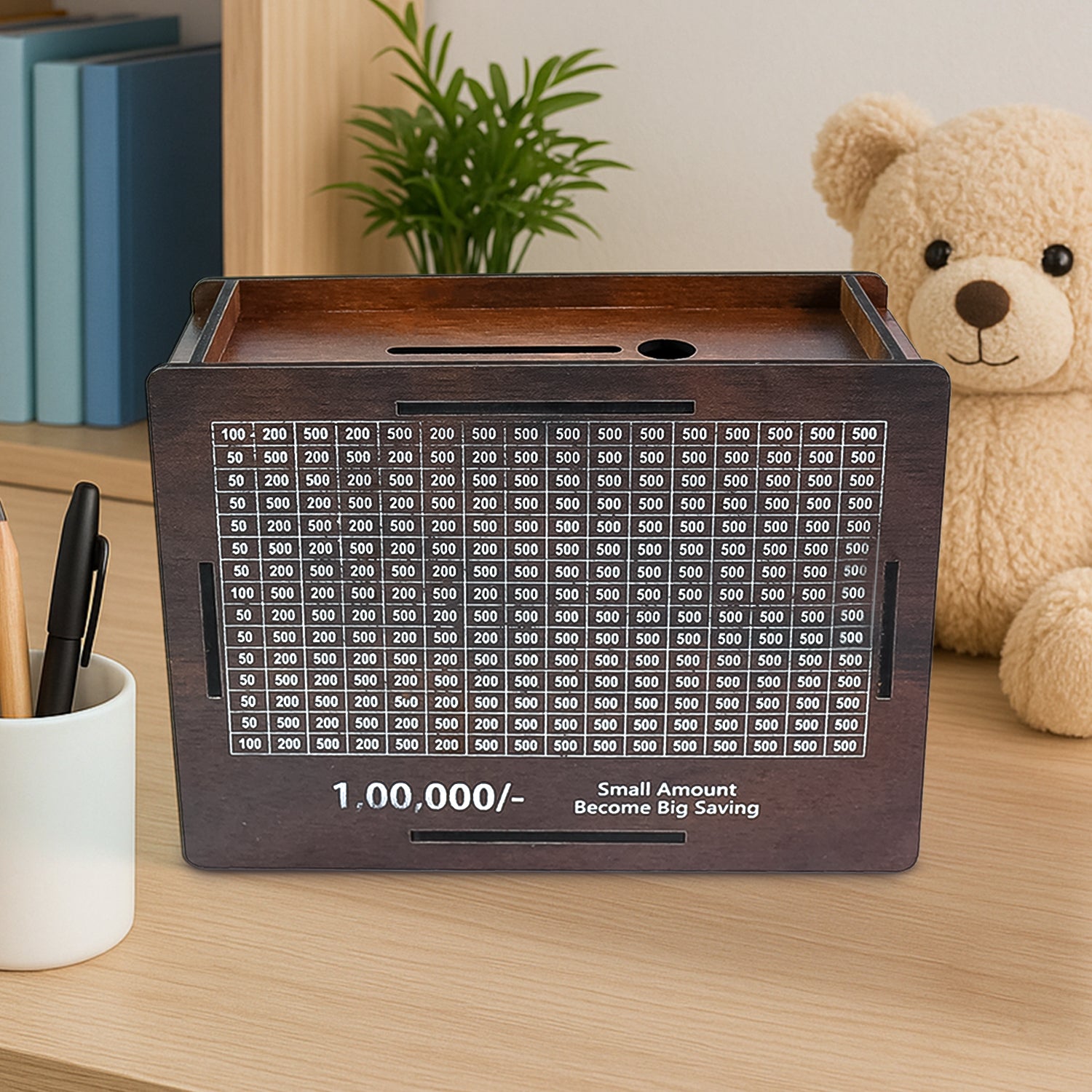 Wooden Money  Piggy Bank Money Box (1 Pc Pen Not Included)