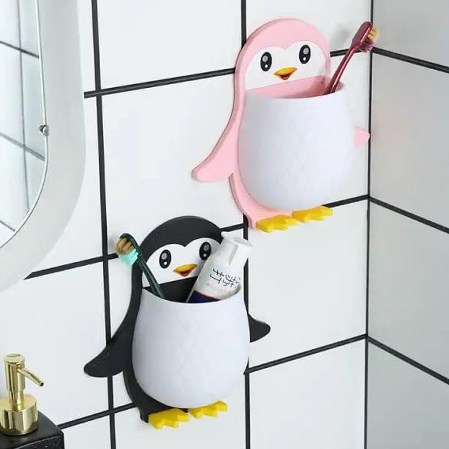 Penguin Storage Box Adhesive Remote Case Electric Toothbrushes Holder Universal Controller Holder Wall Nightstand Office Plastic Wall Mount