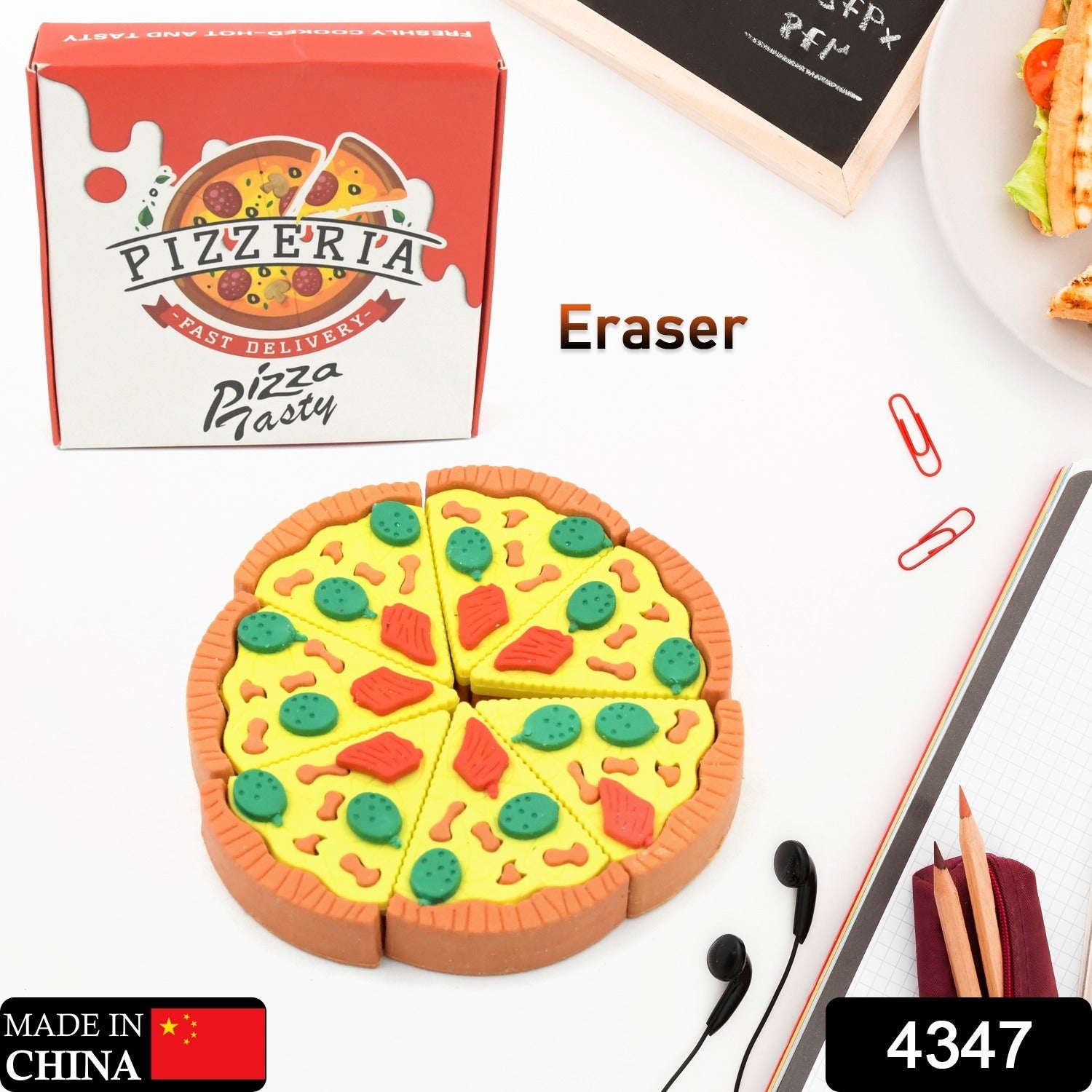 4347 3d Pizza Slices Kids Favourite Food Eraser Pizza 7 Slice Eraser For Kids Adults Fast Food Lover Stationary Kit Fancy  Stylish Colorful Erasers For Return Gift Birthday Party School Prize