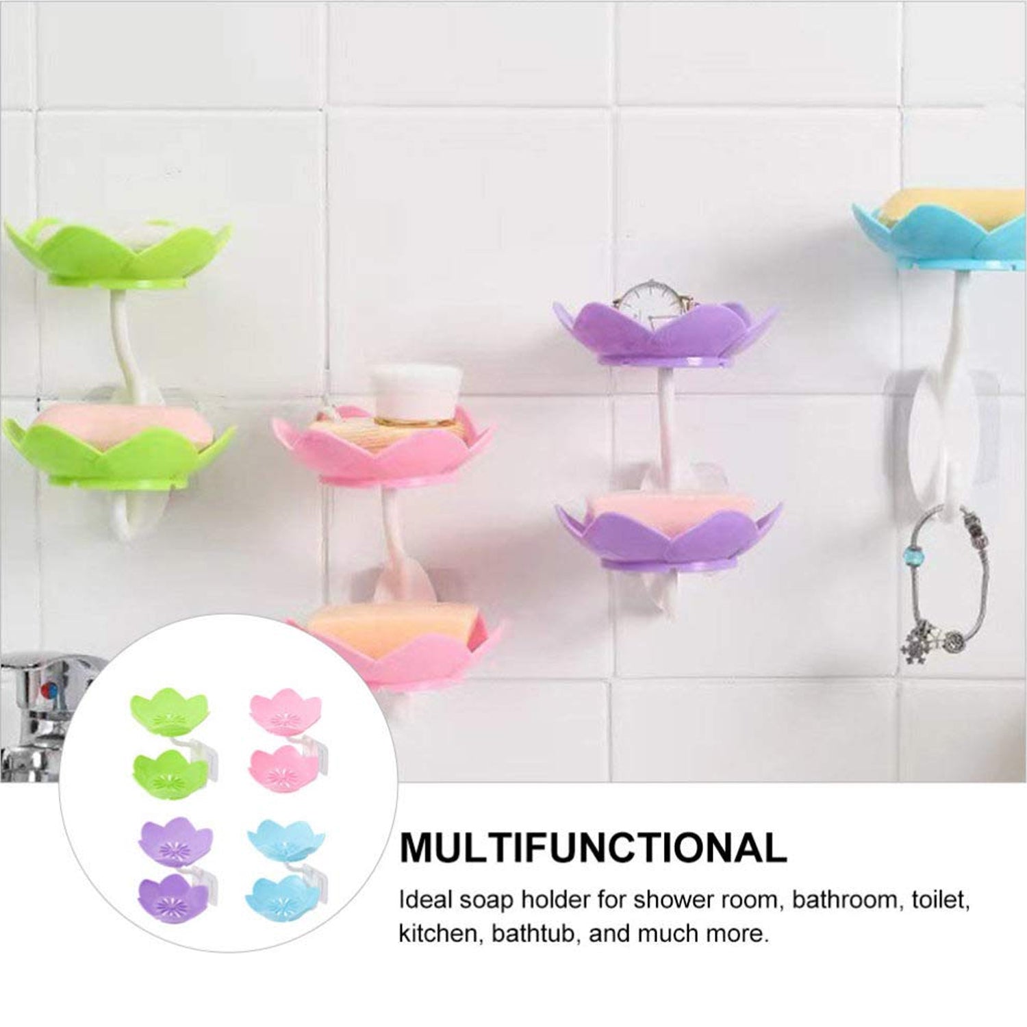 Dabble Layer Flower Self Draining Soap Dish Holder Bathroom Shower Soap Holder Dish Storage Plate Tray For Bathroom Kitchen Bathtub