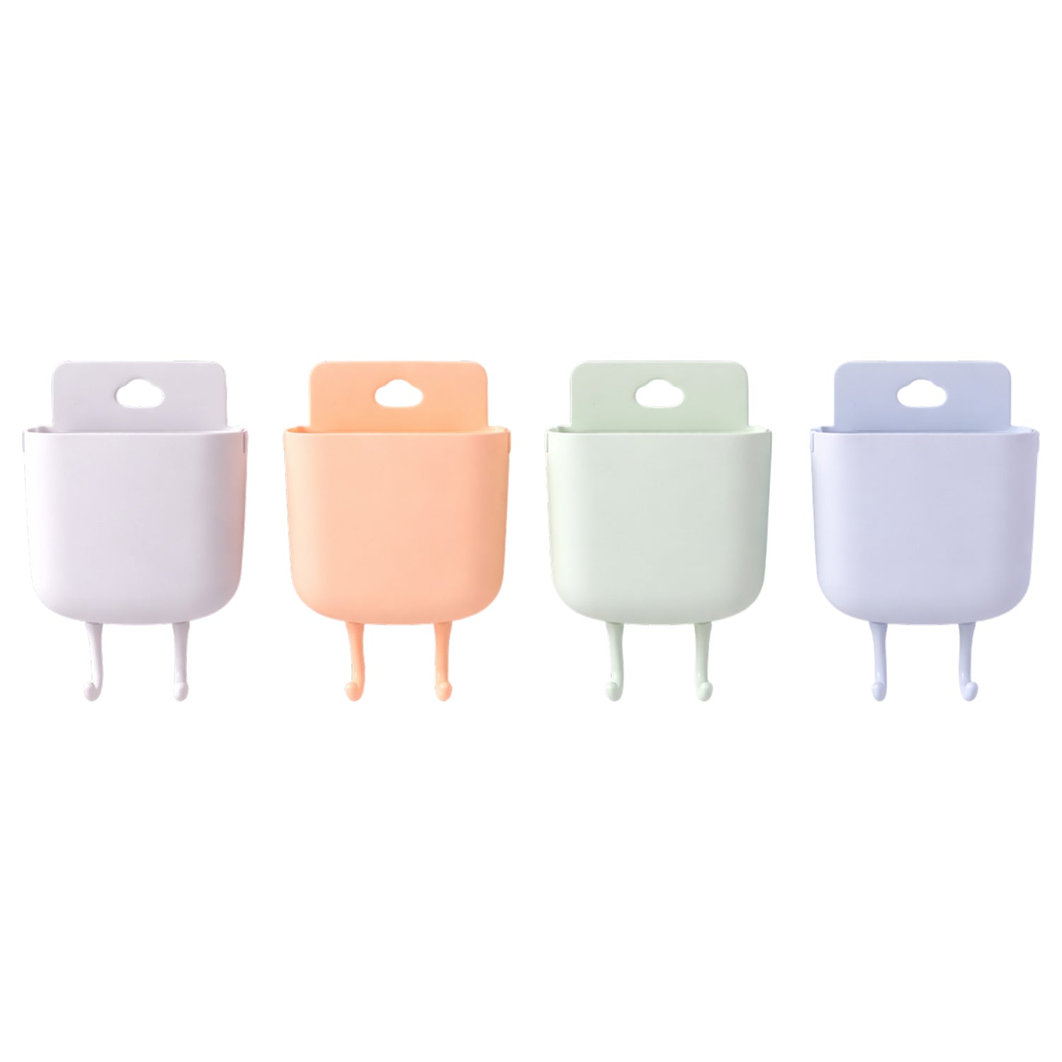 Multi-purpose Plastic Wall Mounted Mobile Charging Holder Set (4 Pc)