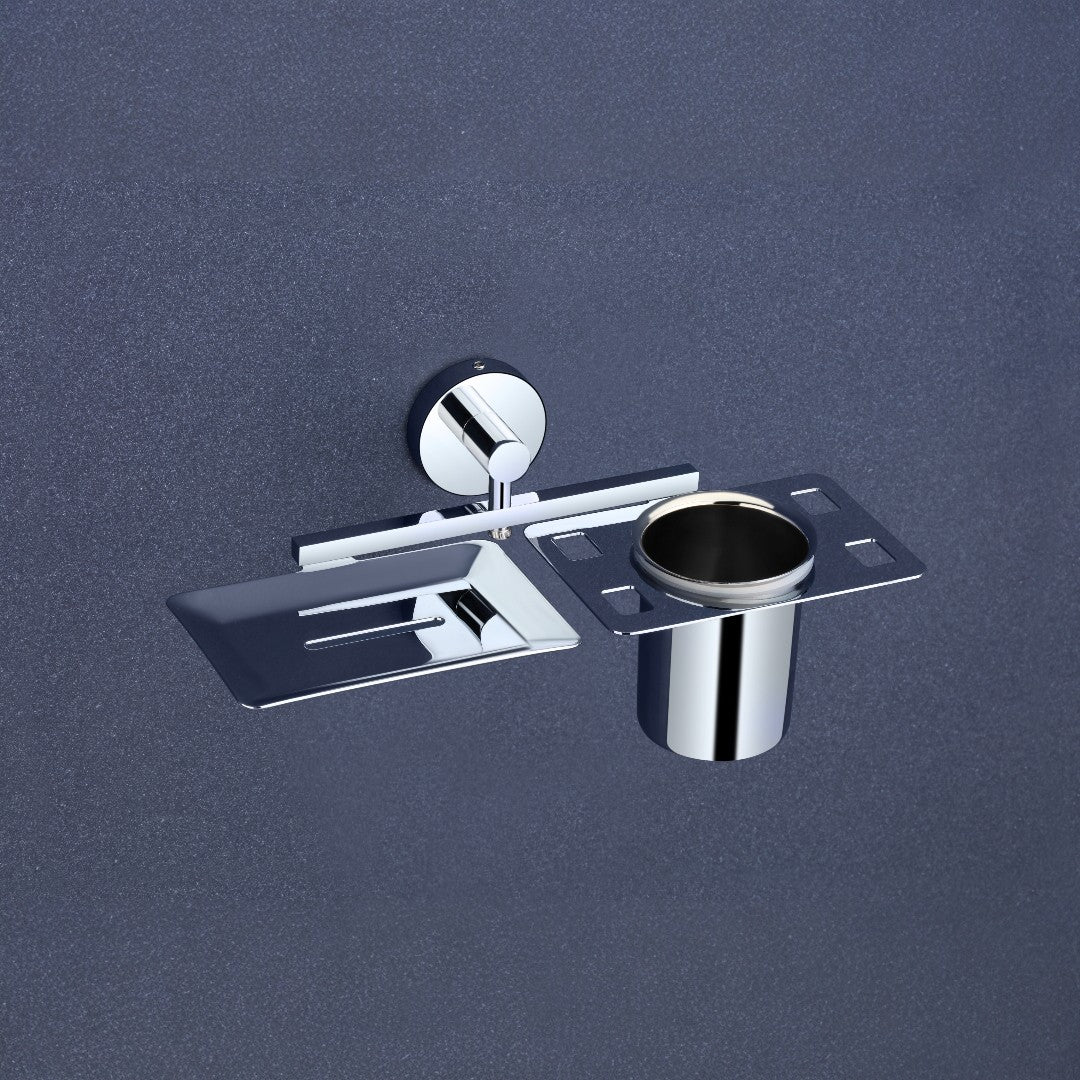 Qeyra Shine Stainless Steel 304 Grade 2in1 Soap Dish with Tooth brush Holder/Soap Stand/Tumbler Holder/Bathroom Accessories