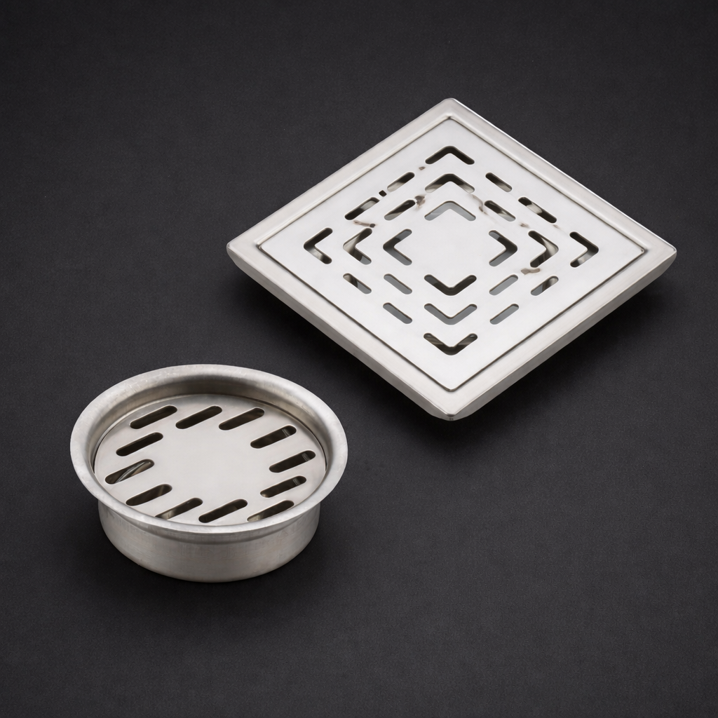 Qeyra Floor Drain | Premium 304 Grade Stainless Steel | Drain Jali Square | Square Drain Cover | Square Jali for Bathroom | Waste Water Drainer | Floor Drainer | Pack of 1 | (Satin Finish)