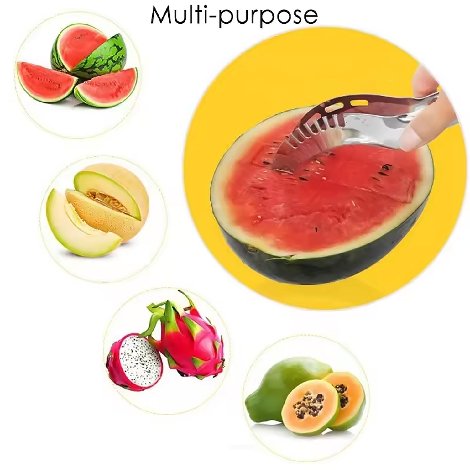 3in1 Stainless Steel Watermelon Cantaloupe Slicer Knife Corer Fruit Vegetable Tools Kitchen (1 Pc)