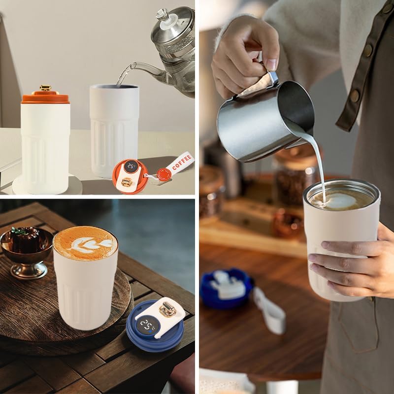 Qeyra Digital Display Insulated Travel Coffee Mug, 460ml/18oz 316 Stainless Steel Leak-Proof Thermos Cup with Lid – multiple Colour