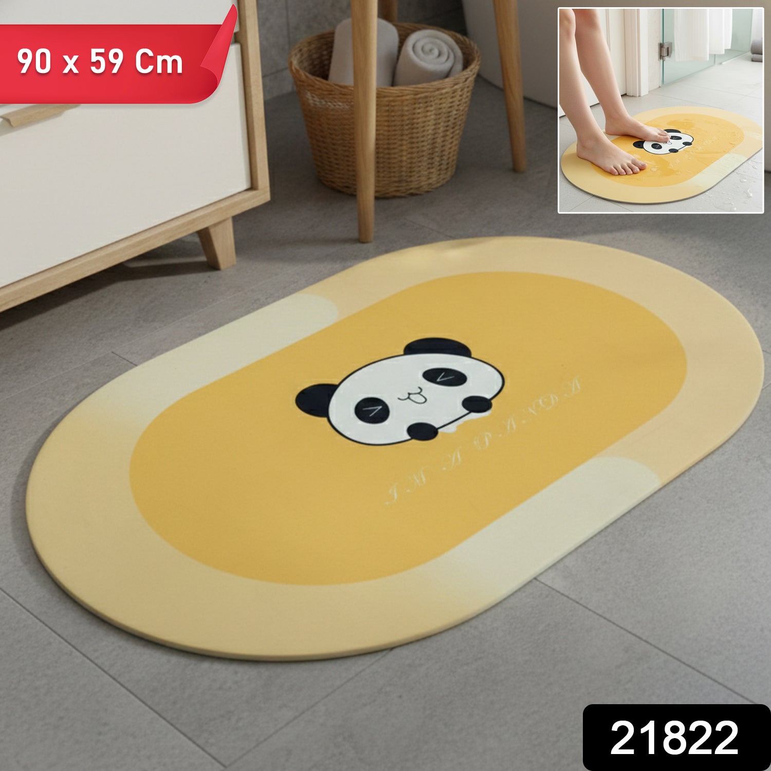 Anti-slip Cartoon Panda Printed Bathroom Floor Mat (1 Pc 90 X 59 Cm)