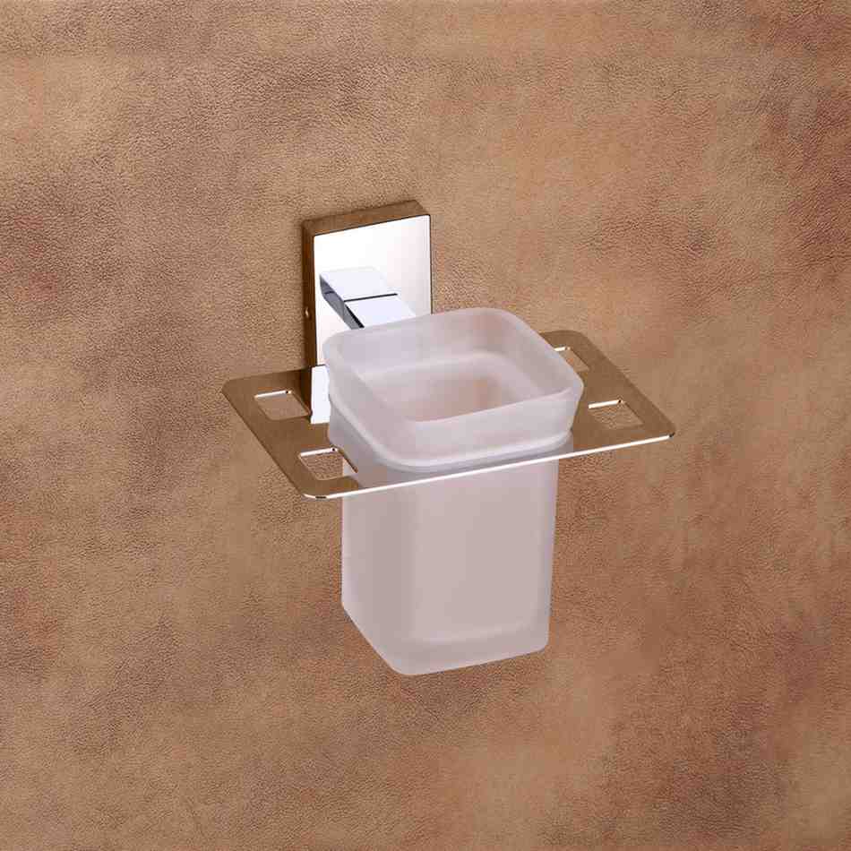 Qeyra Square 304 Grade Stainless Steel Tooth Brush Holder for Bathroom/Tumbler Holder Stand/Bathroom Accessories - (Chrome Plating)