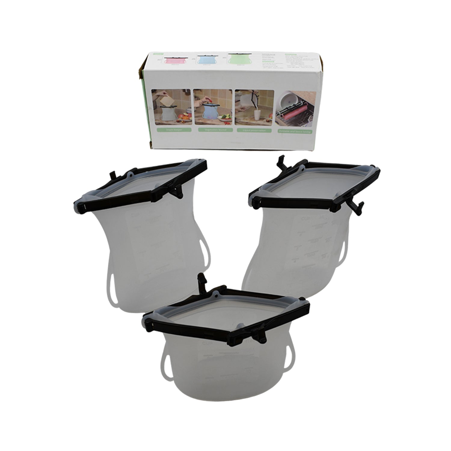 Reusable Silicone Food Storage Bag 3 Bag Set Leakproof Lock Reusable Flat Bottom Freezer Bags Sandwich Bags  Silicone Food Grade Kids Snack Bags  Bpa Free Microwave Dishwasher Safe