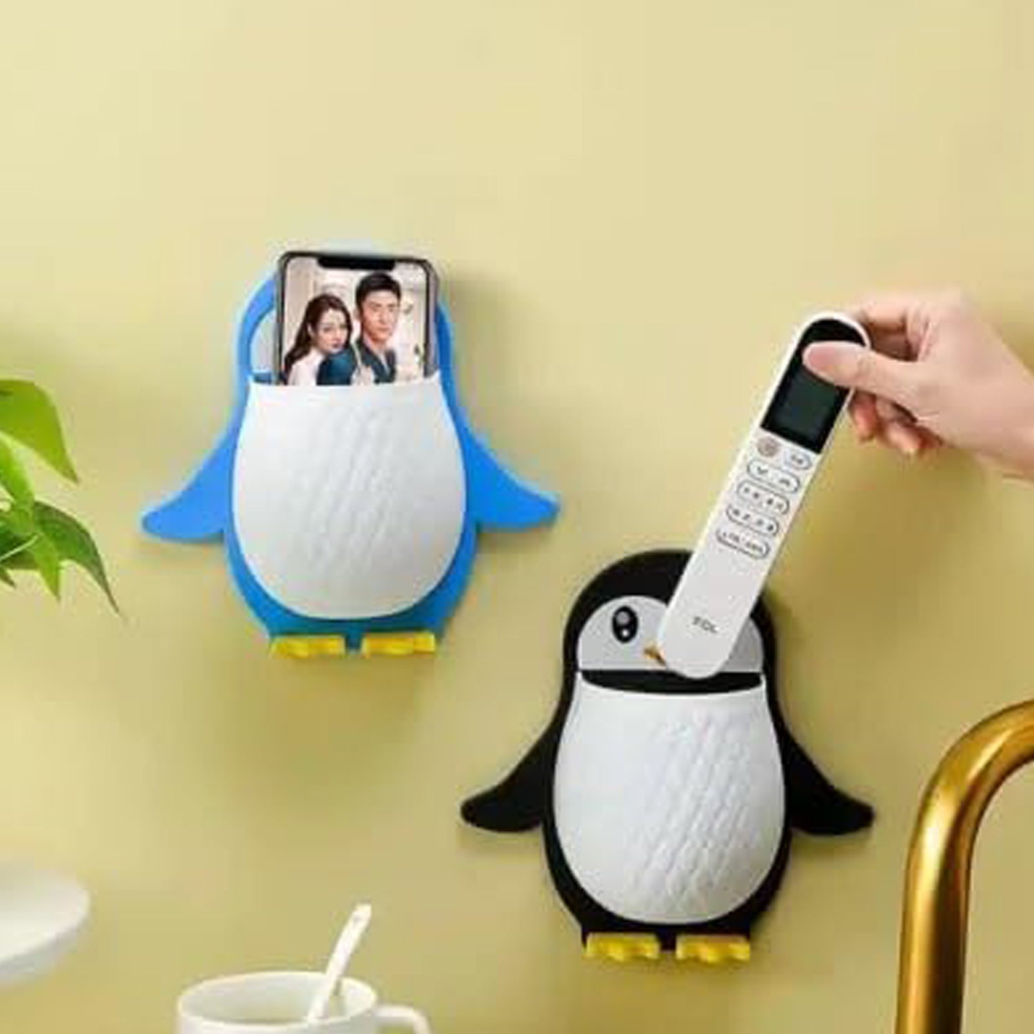 Penguin Storage Box Adhesive Remote Case Electric Toothbrushes Holder Universal Controller Holder Wall Nightstand Office Plastic Wall Mount
