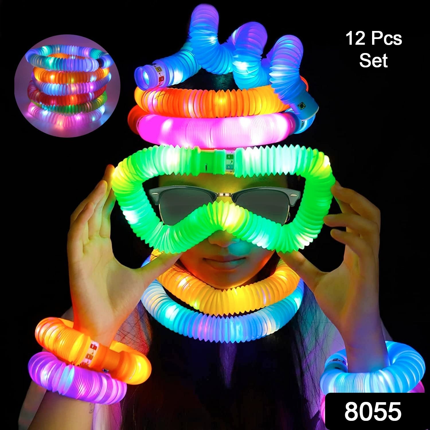8055 Mini Pop Tubes Colourful Tubes Sensory Toys Stretch Pipe Toy Fidget Tube Toys Pull Tubes Fidget Toys Sensory Stretch Tubes Fun Tubes For Autism Children Kids Adult Reduce Anxiety (Pack Of 12)