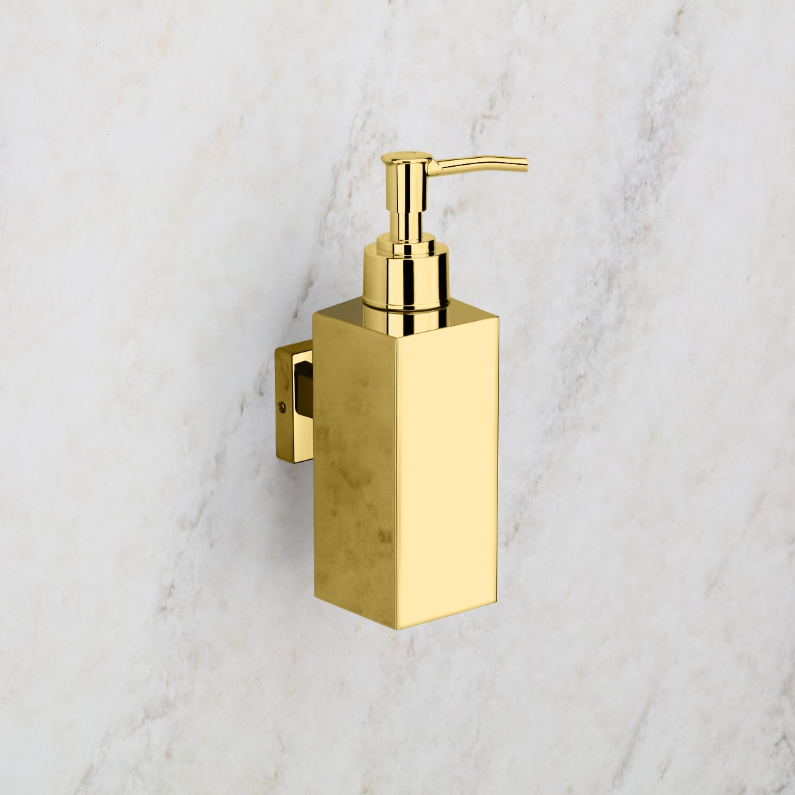 Qeyra 304 Stainless Steel & Brass Square Wall-Mounted Liquid Soap Dispenser | Hand Wash Holder for Wash Basin, Kitchen & Bathroom Accessories