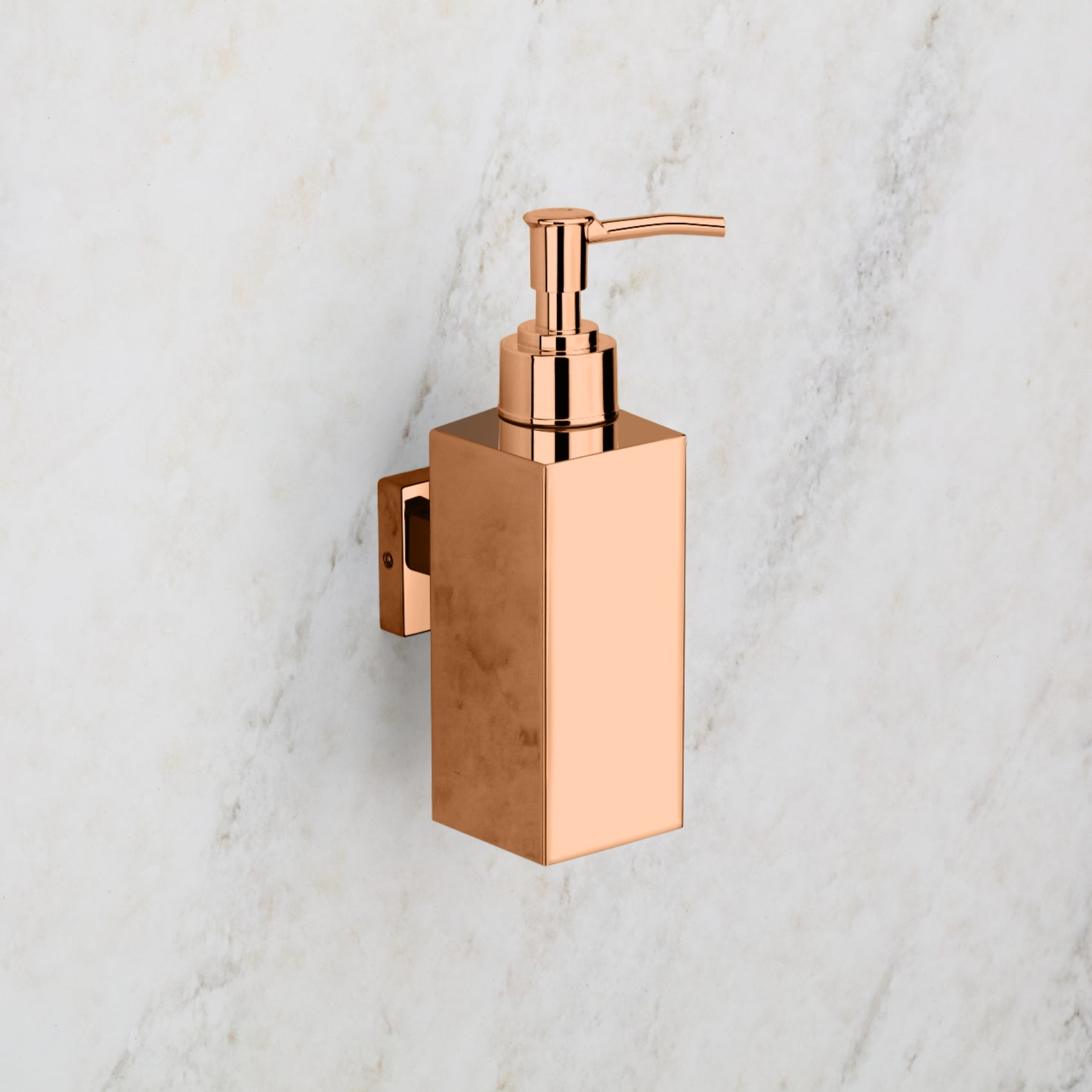 Qeyra 304 Stainless Steel & Brass Square Wall-Mounted Liquid Soap Dispenser | Hand Wash Holder for Wash Basin, Kitchen & Bathroom Accessories