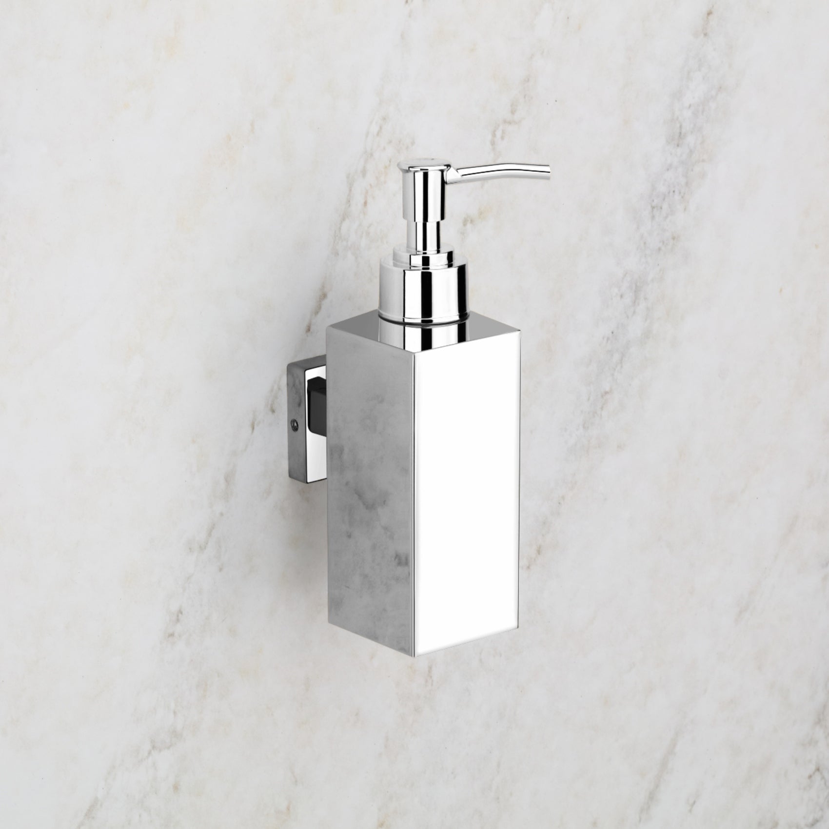 Qeyra 304 Stainless Steel & Brass Square Wall-Mounted Liquid Soap Dispenser | Hand Wash Holder for Wash Basin, Kitchen & Bathroom Accessories