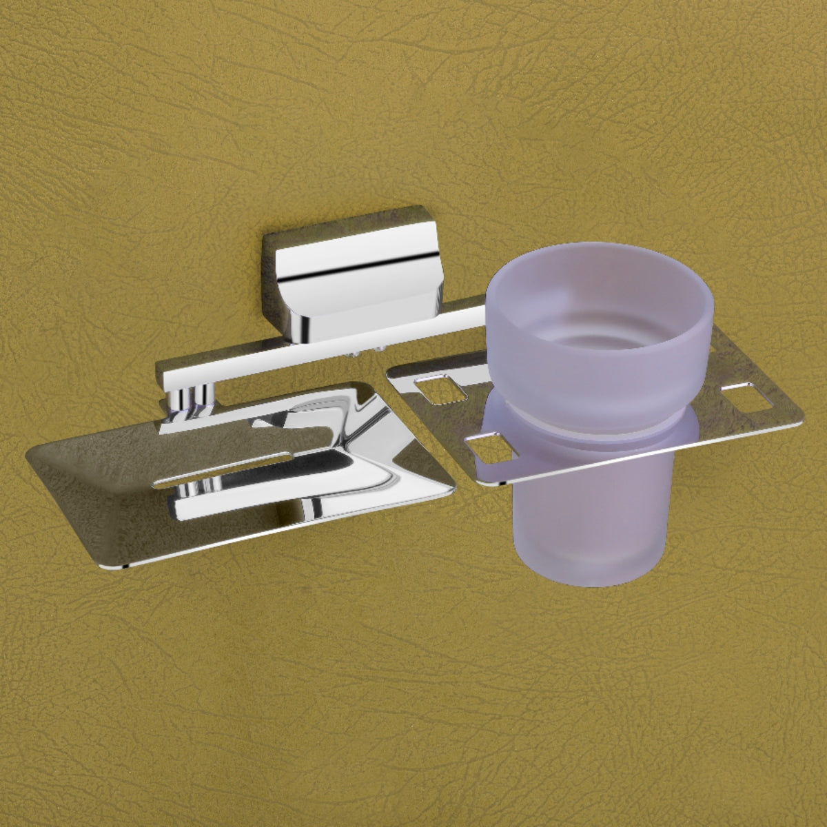 Qeyra Opera Stainless Steel 304 Grade 2in1 Glass Soap Dish with Glass Tooth brush Holder/Soap Stand/Tumbler Holder/Bathroom Accessories - Chrome Plating