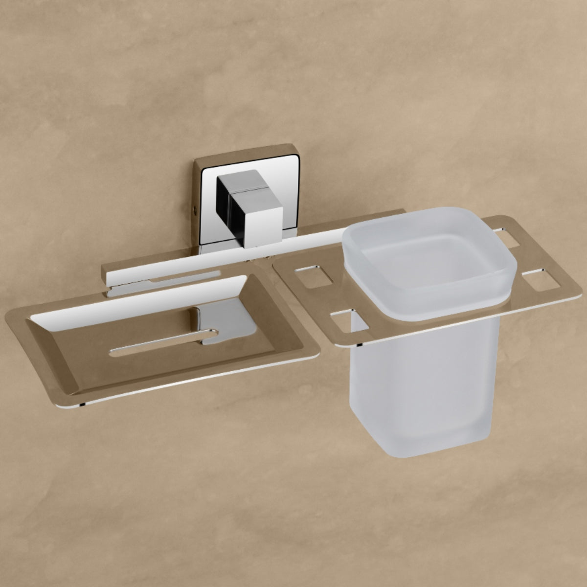 Qeyra Olive Stainless Steel 304 Grade 2in1 Soap Dish with Tooth brush Holder/Soap Stand/Tumbler Holder/Bathroom Accessories - Chrome Plating