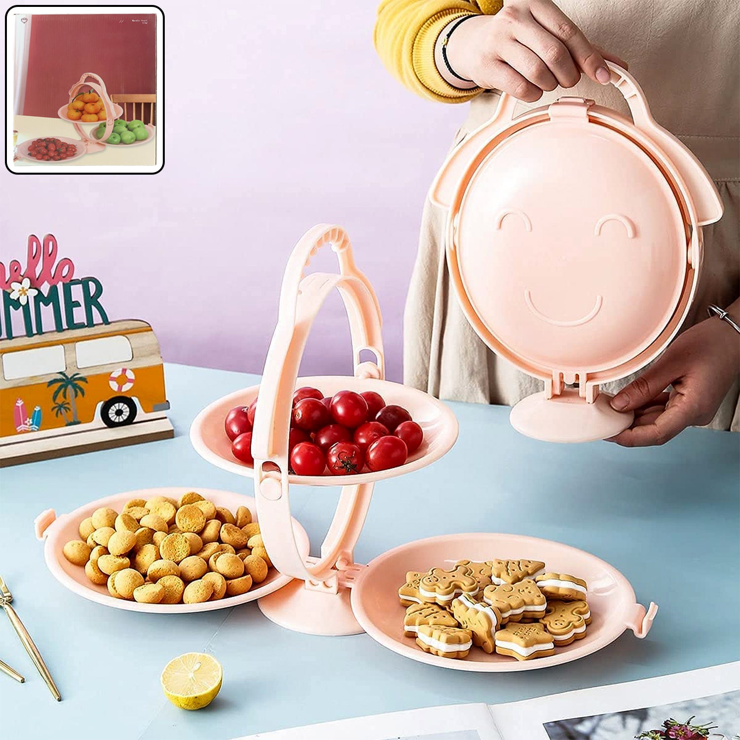 3-layer Foldable Multi-purpose Snack Fruit  Dessert Serving Stand (1 Pc)